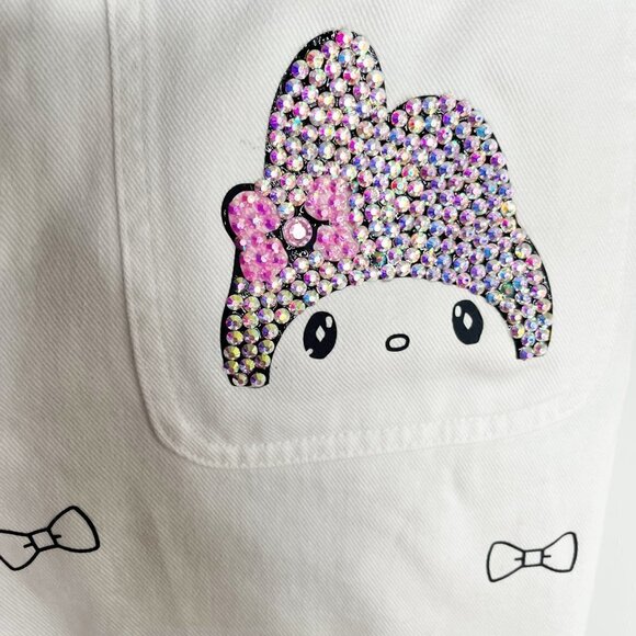 Custom Handmade Hello Kitty Theme Bling White Denim Jeans High Waist Size 29 - Picture 5 of 13